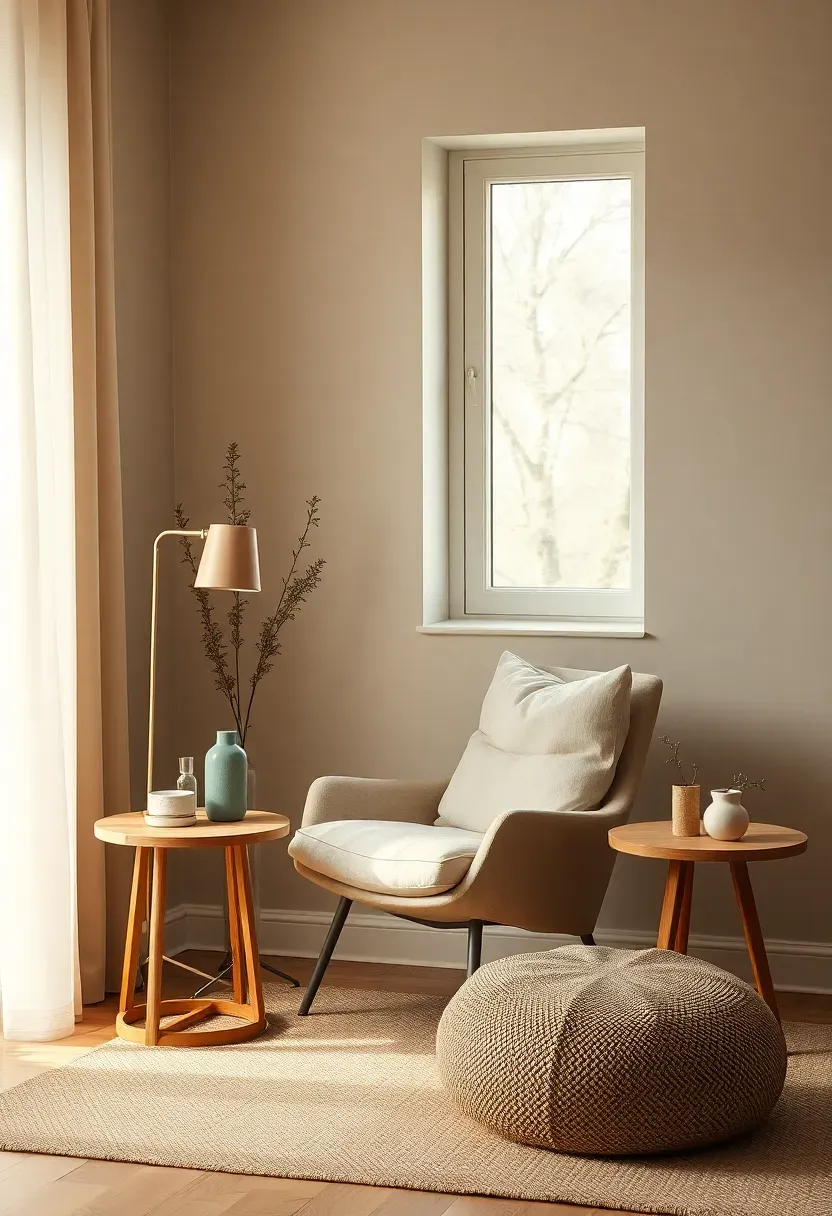 Minimal reading nook with floor lamp
