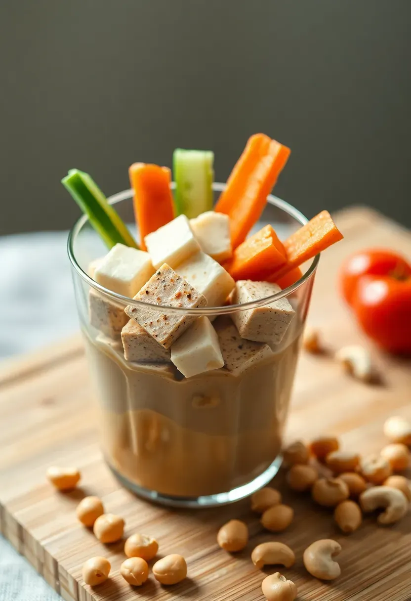 Vegan plant-based charcuterie cup with hummus, vegetables and nuts