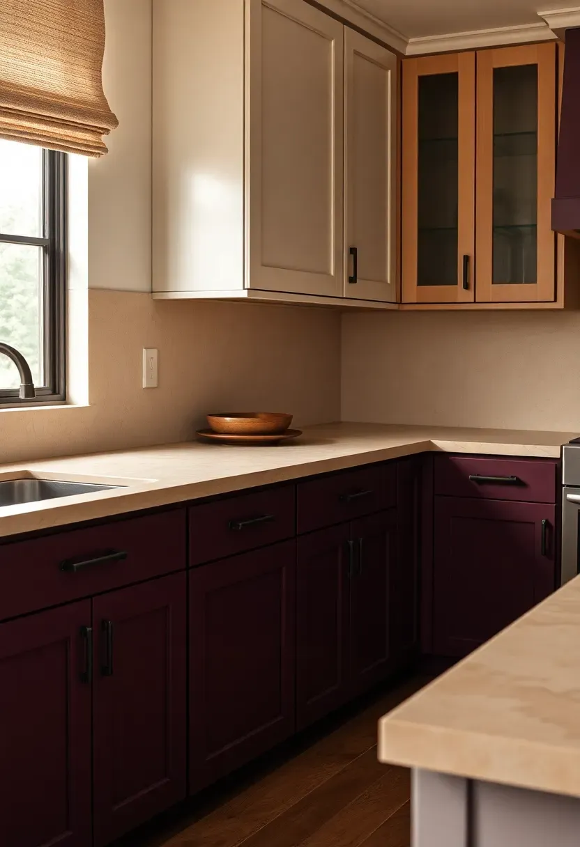 plum and bronze kitchen color combination moody dramatic aesthetic