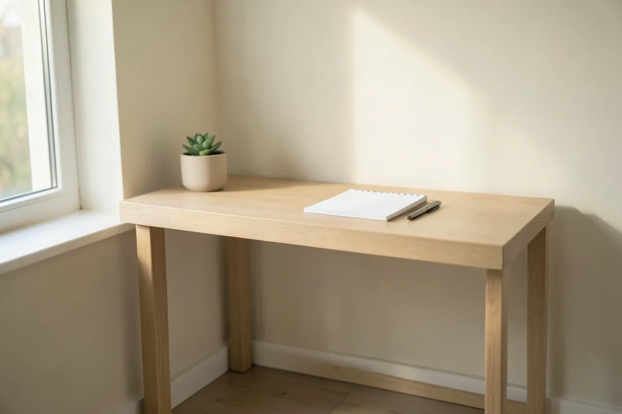 Minimalist lifestyle tips — calm, uncluttered apartment living room with neutral tones and intentional decor