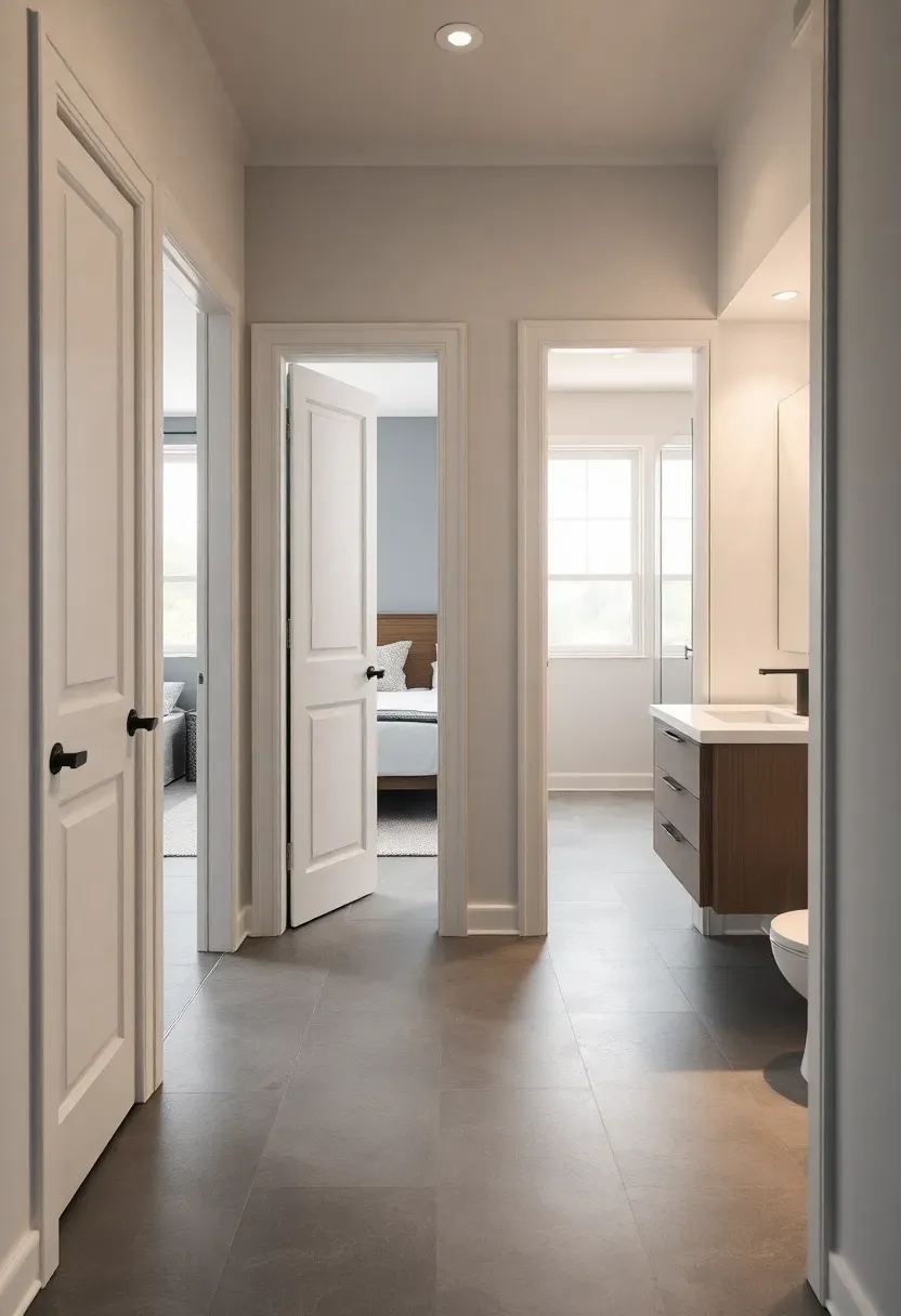 Ensuite bathroom with entry doors from both the bedroom and the hallway