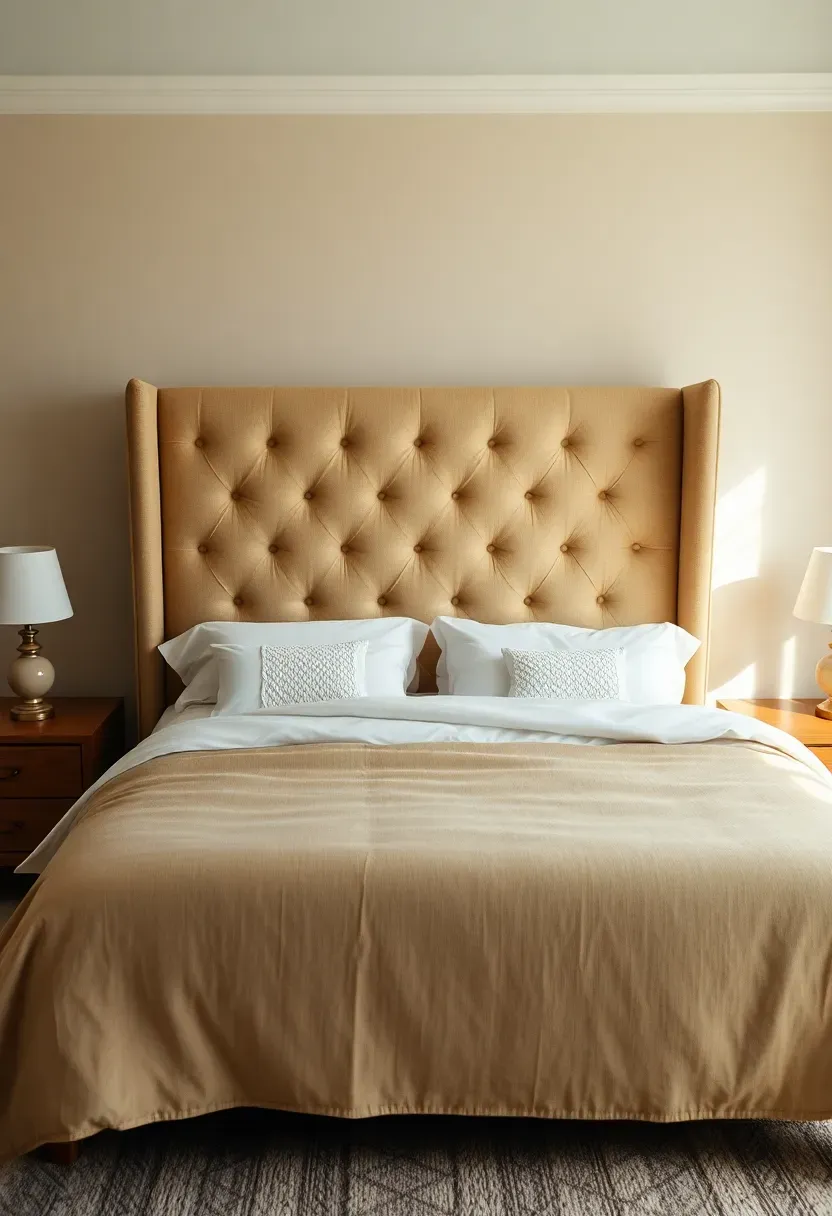 Upholstered headboard in warm fabric