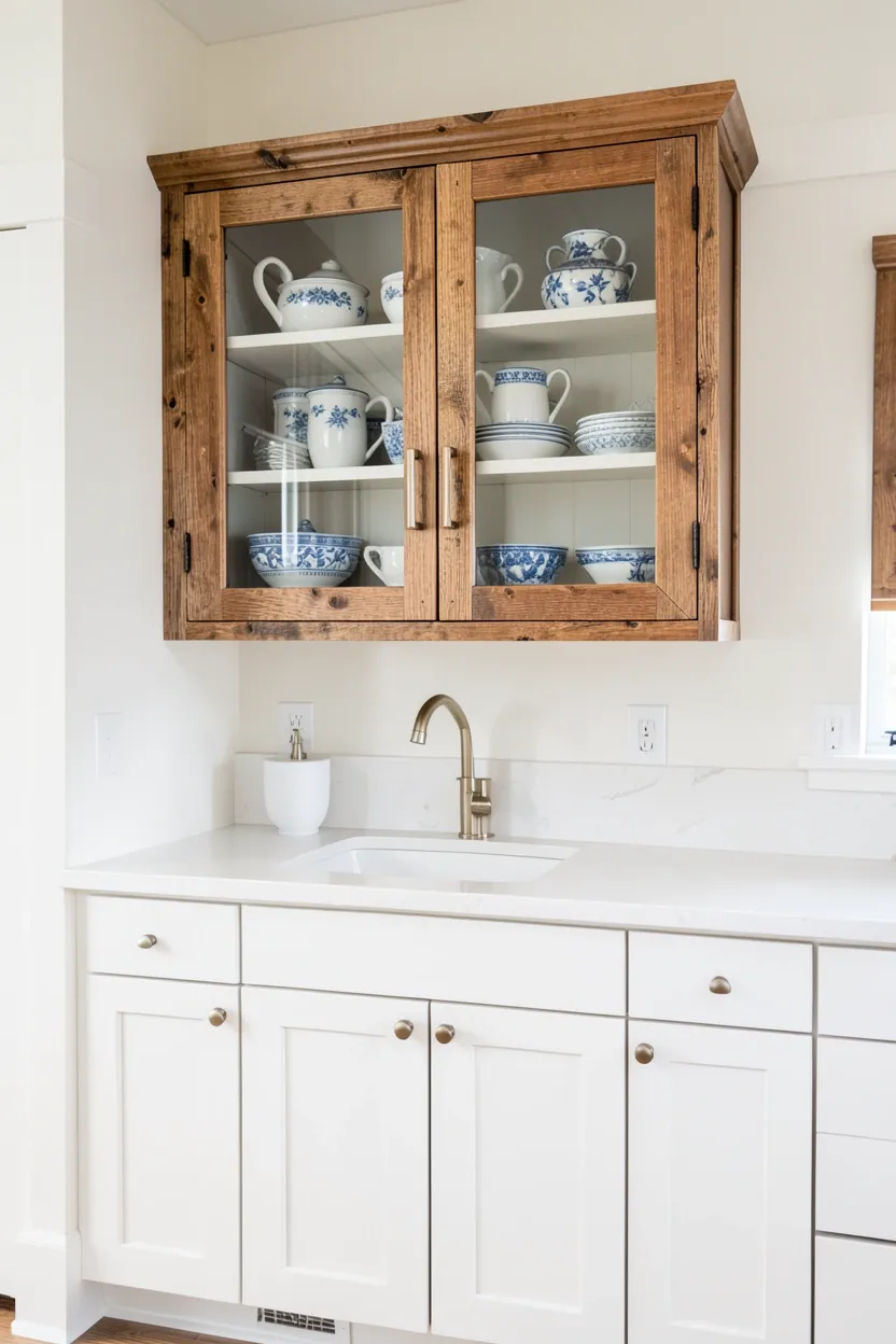 Coastal Glass Front Cabinets with Reclaimed Wood
