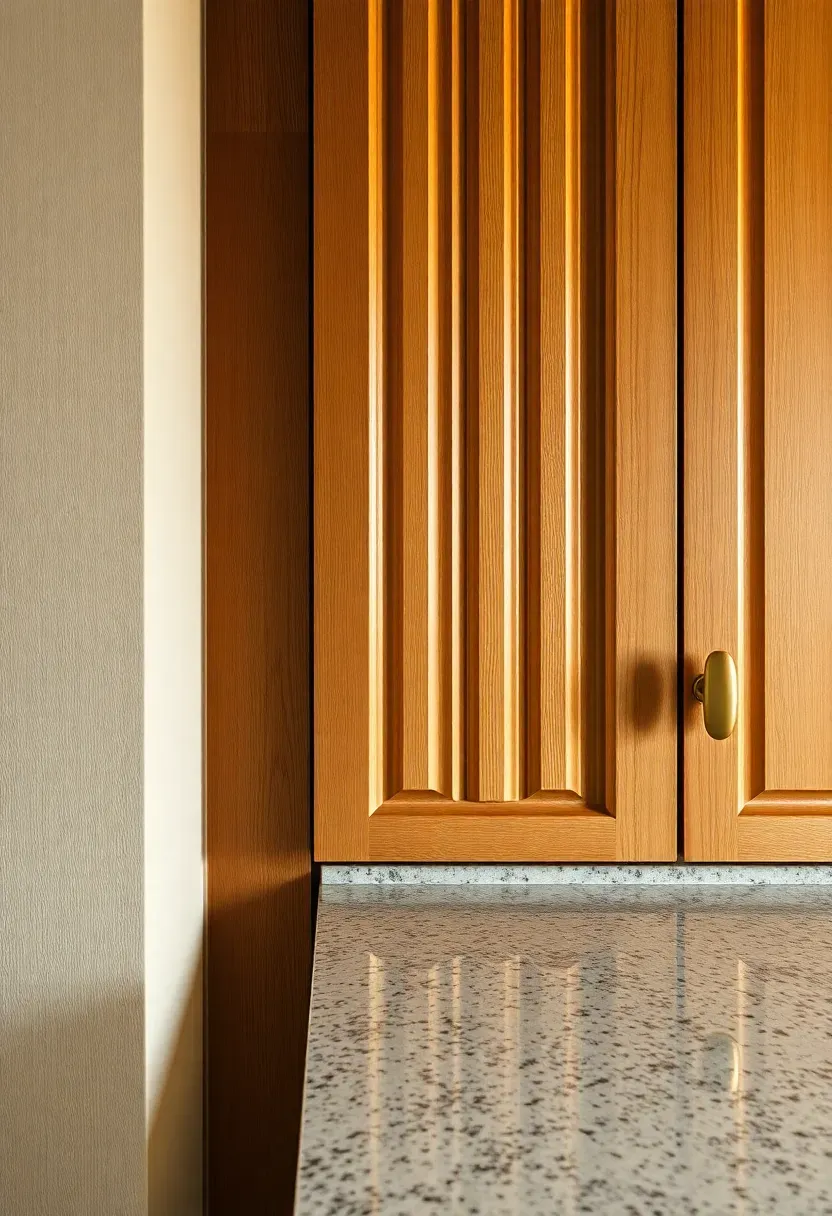 Kitchen with fluted vertical wood cabinetry in warm oak finish