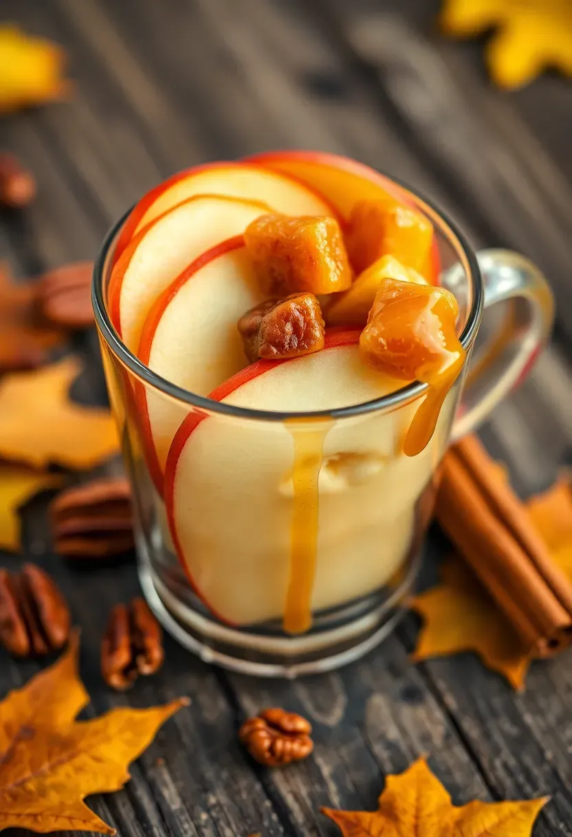 Autumn apple and cheddar charcuterie cup with caramel drizzle and pecans