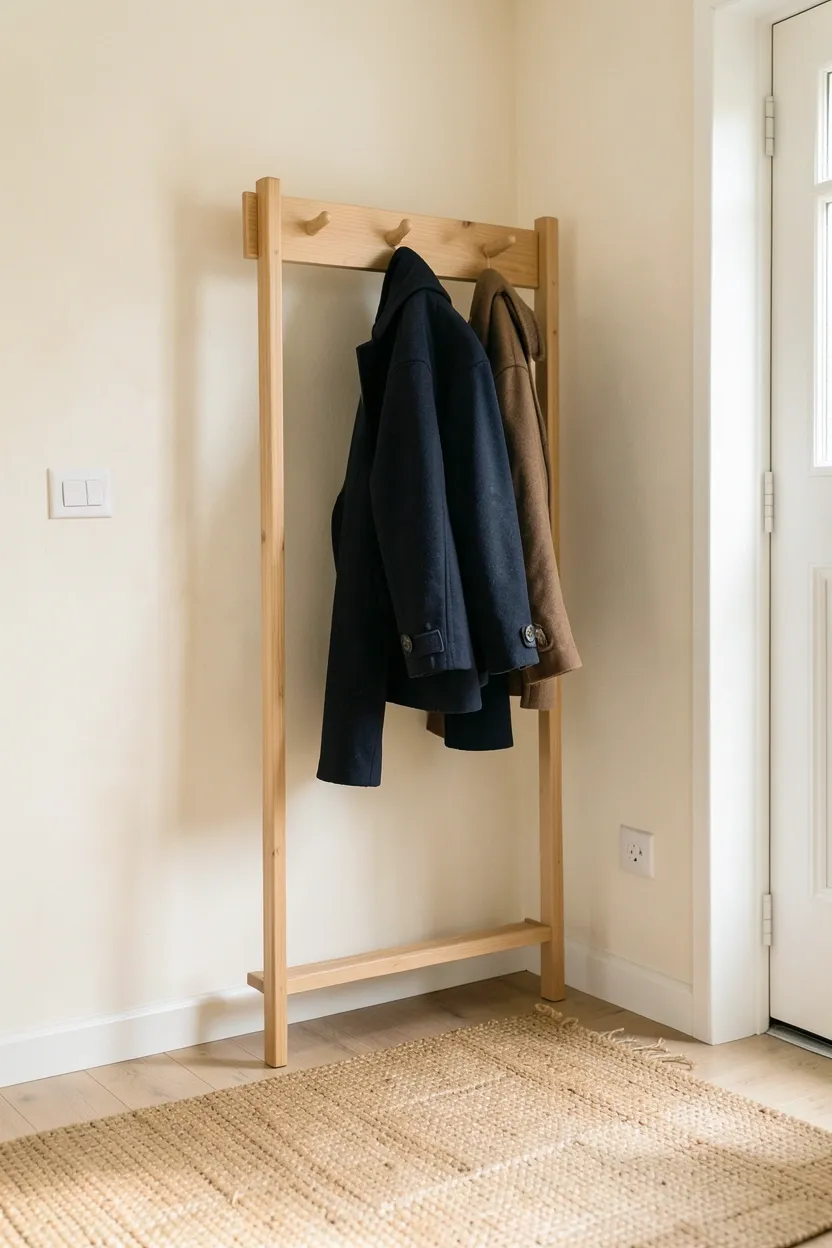 Clear kitchen counter in a minimalist rental apartment — only a cutting board and single plant on a clean white surface
