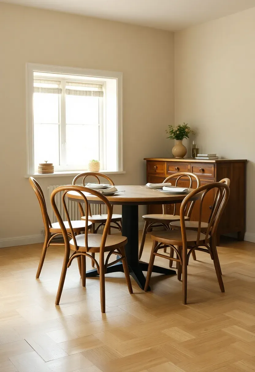 Bentwood chairs around a round table