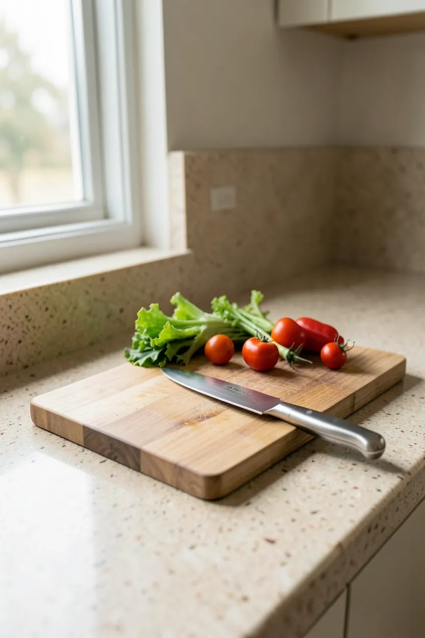 Capsule wardrobe in a small rental closet — neutral tones, minimal clothing organized on white hangers