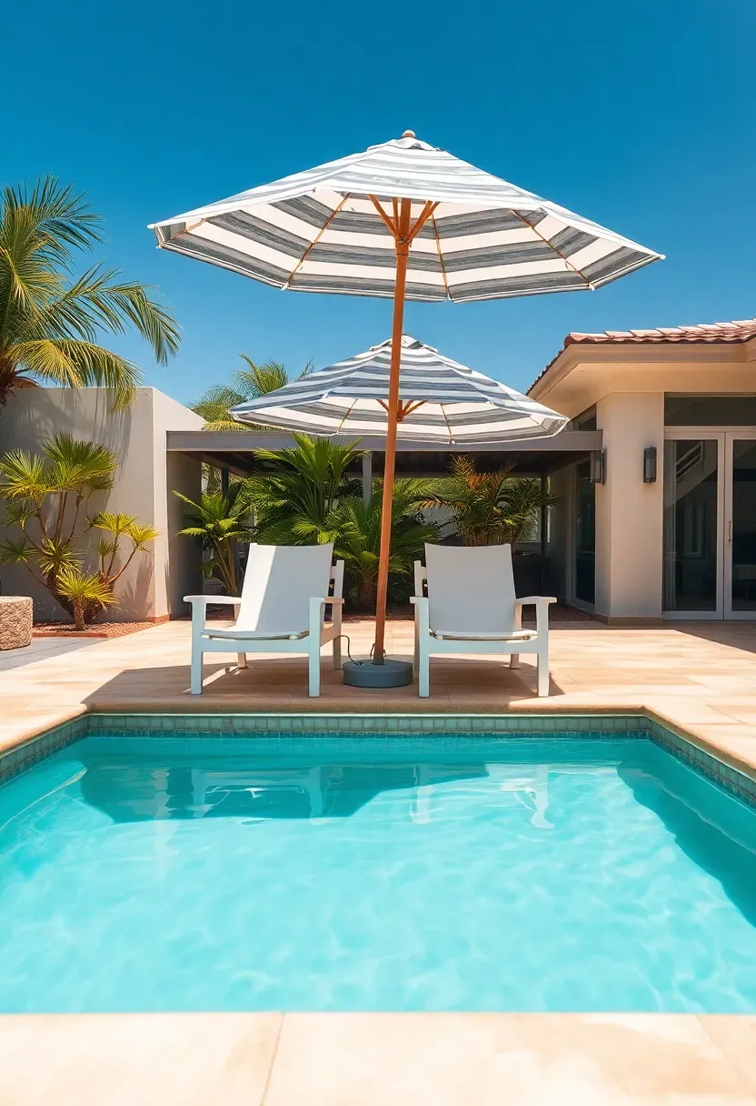 Cocktail pool with built-in tanning ledge and umbrella slots for shade