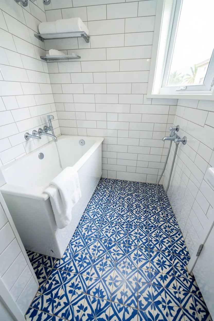 Blue and White Patterned Floor Tiles
