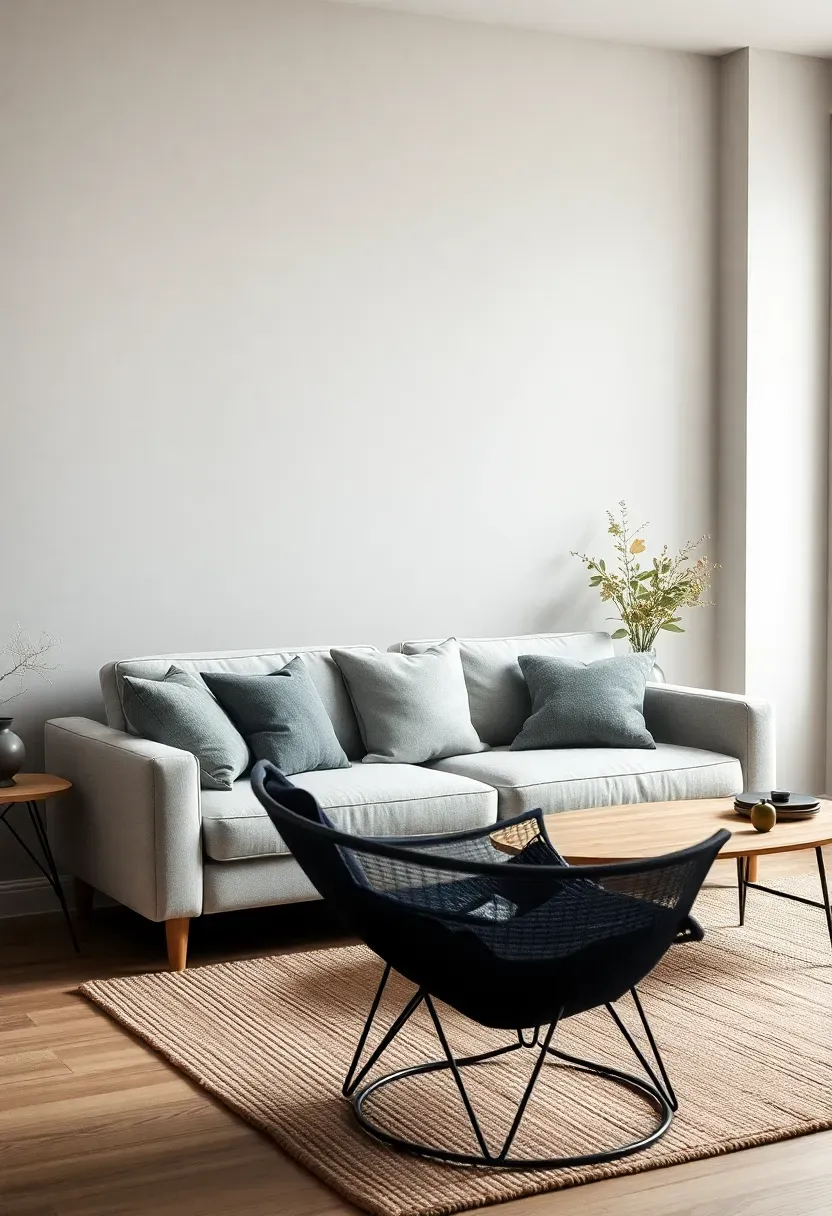 Soft gray plaster room with black accents