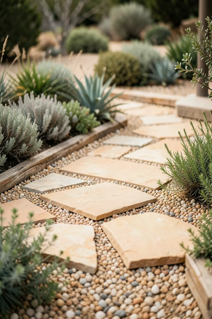 Natural Stone Patio with Gravel Border
