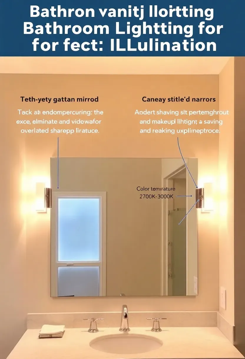 Wall sconces flanking a bathroom mirror at eye level casting even warm light for makeup and grooming in an apartment