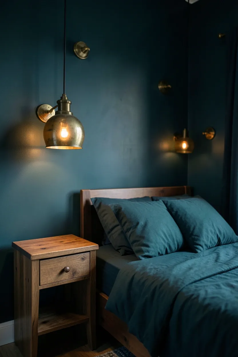Boho bedroom with large natural jute rug layered over dark hardwood floors, with a smaller vintage kilim rug on top