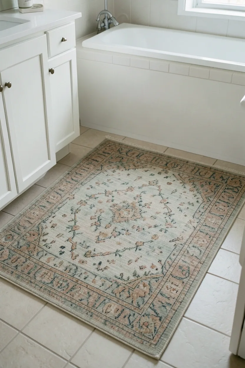 Wide rainfall showerhead in brushed nickel replacing a standard showerhead in a rental bathroom for a spa-like upgrade