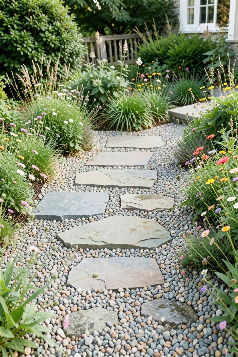 Gravel and Stone Mixed Patio