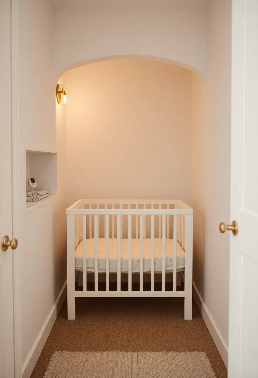 converted closet nursery corner with crib inside closet alcove and organization on closet walls