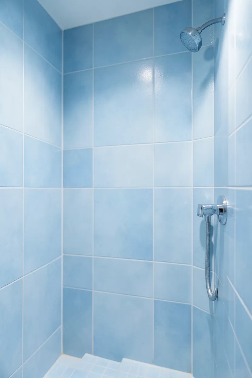 Honey-toned natural cork flooring in a small bathroom with white fixtures, providing a warm eco-friendly surface with subtle green undertones