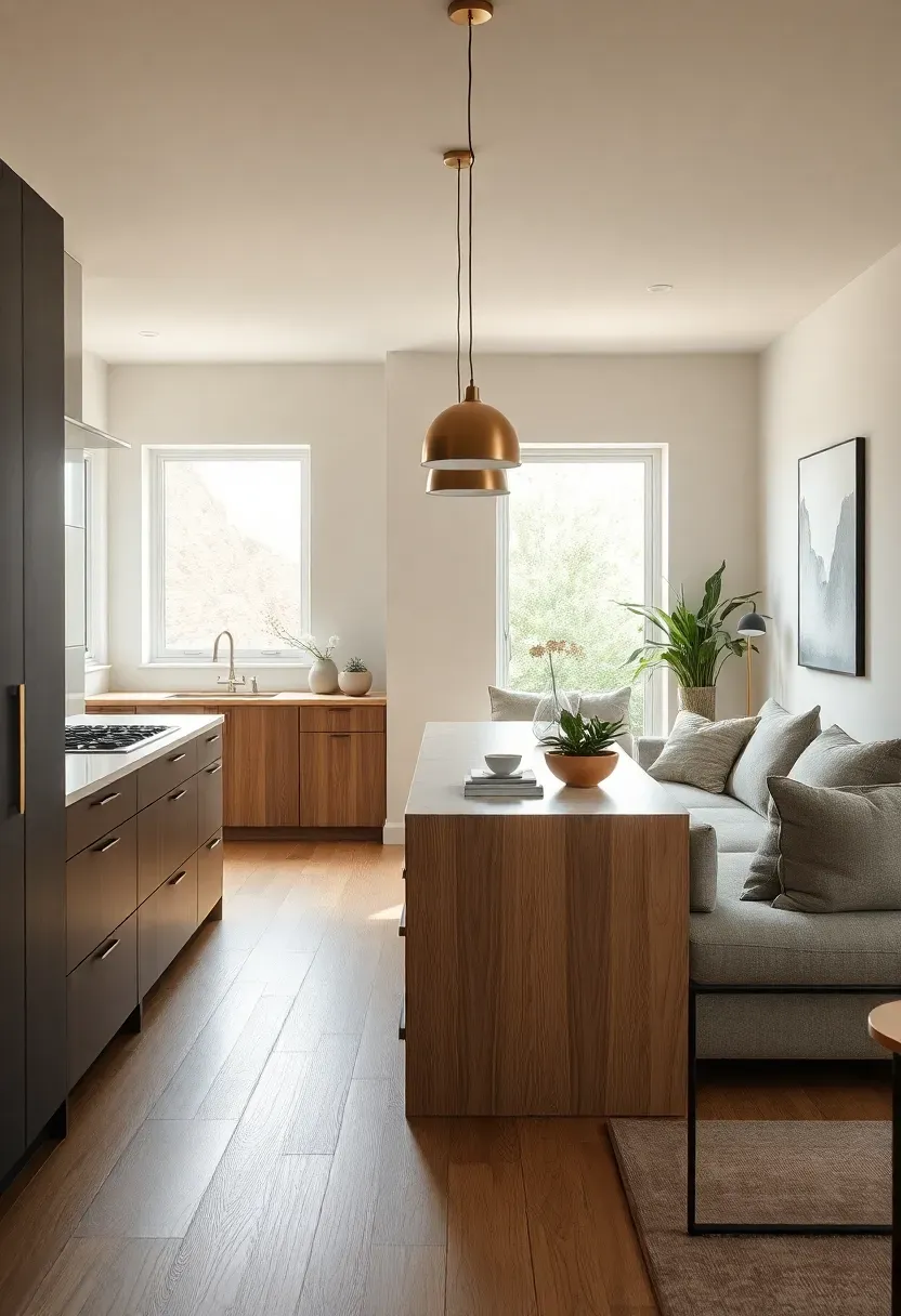 Living-facing open kitchen with sofa-back console