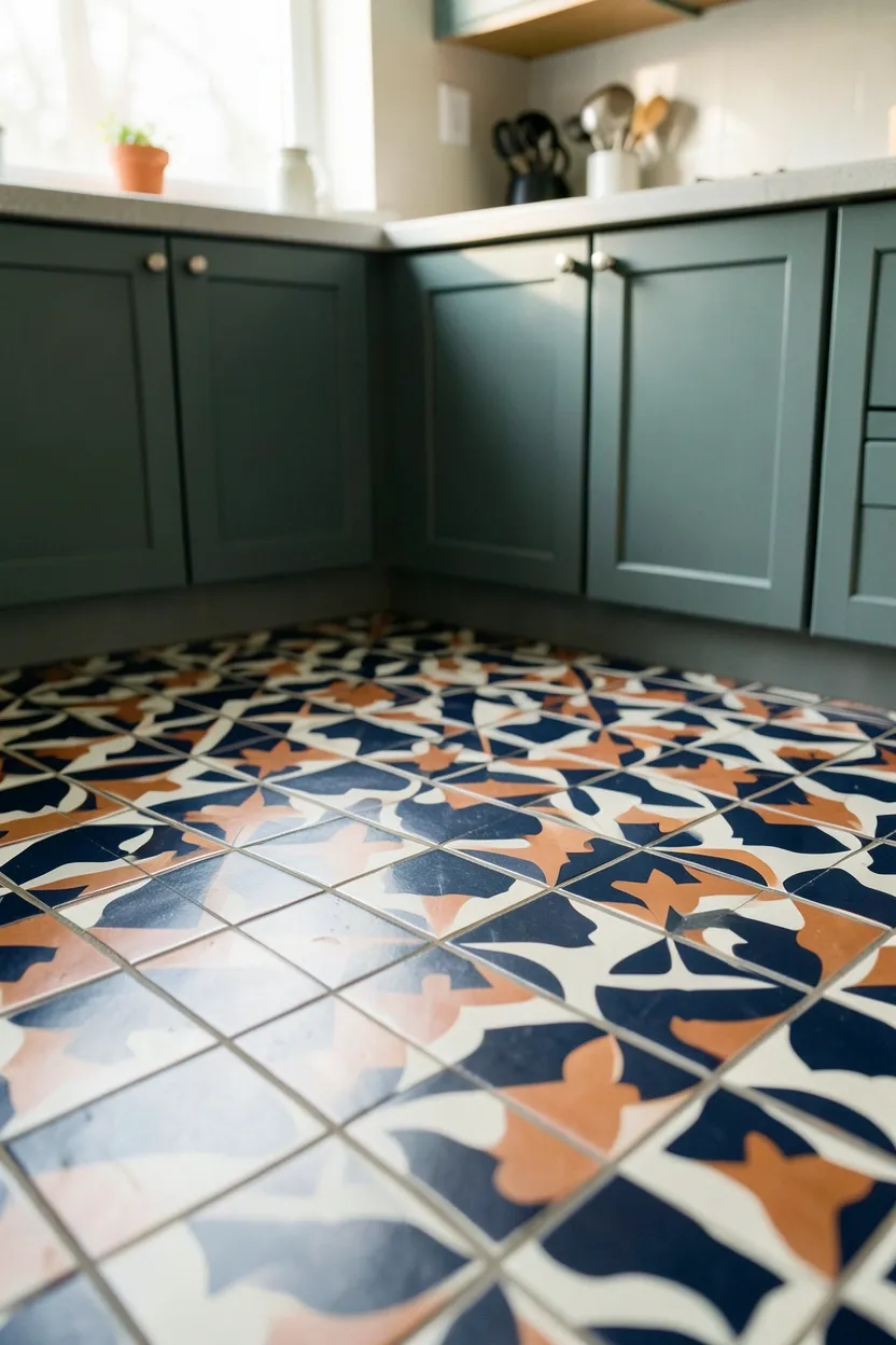 Tile floor pattern in kitchen