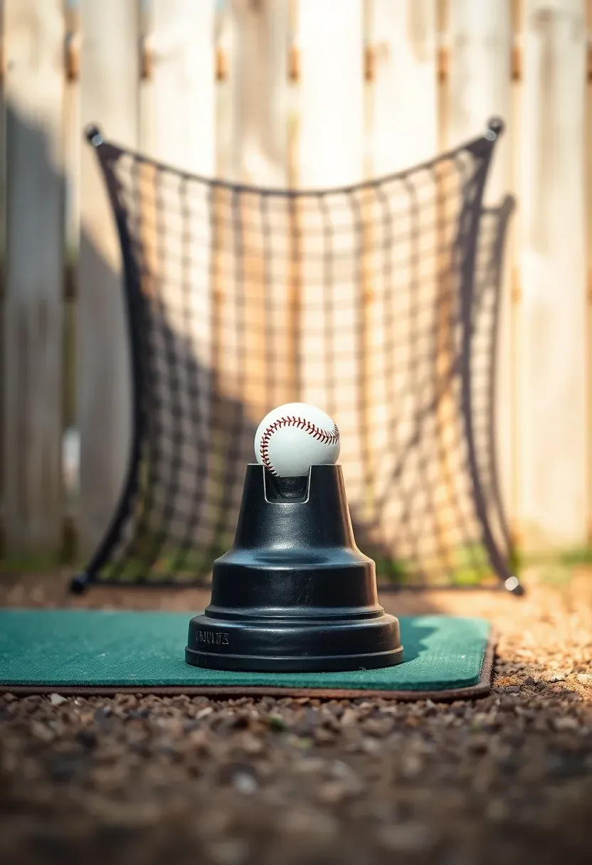 simple backyard tee station with batting cage backstop net