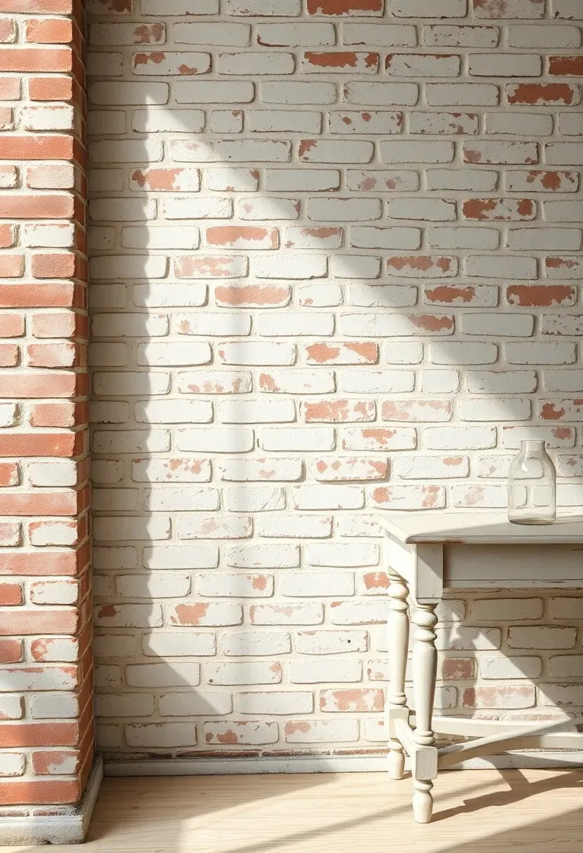 Whitewashed shiplap accent wall behind a vintage sofa with botanical art in a cozy shabby chic rental living room