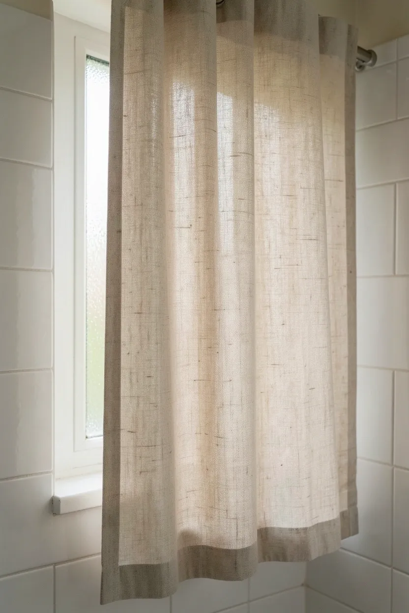 Ocean blue painted bathroom walls with white trim, chrome fixtures, and natural wood accents creating a spa-like rental bathroom