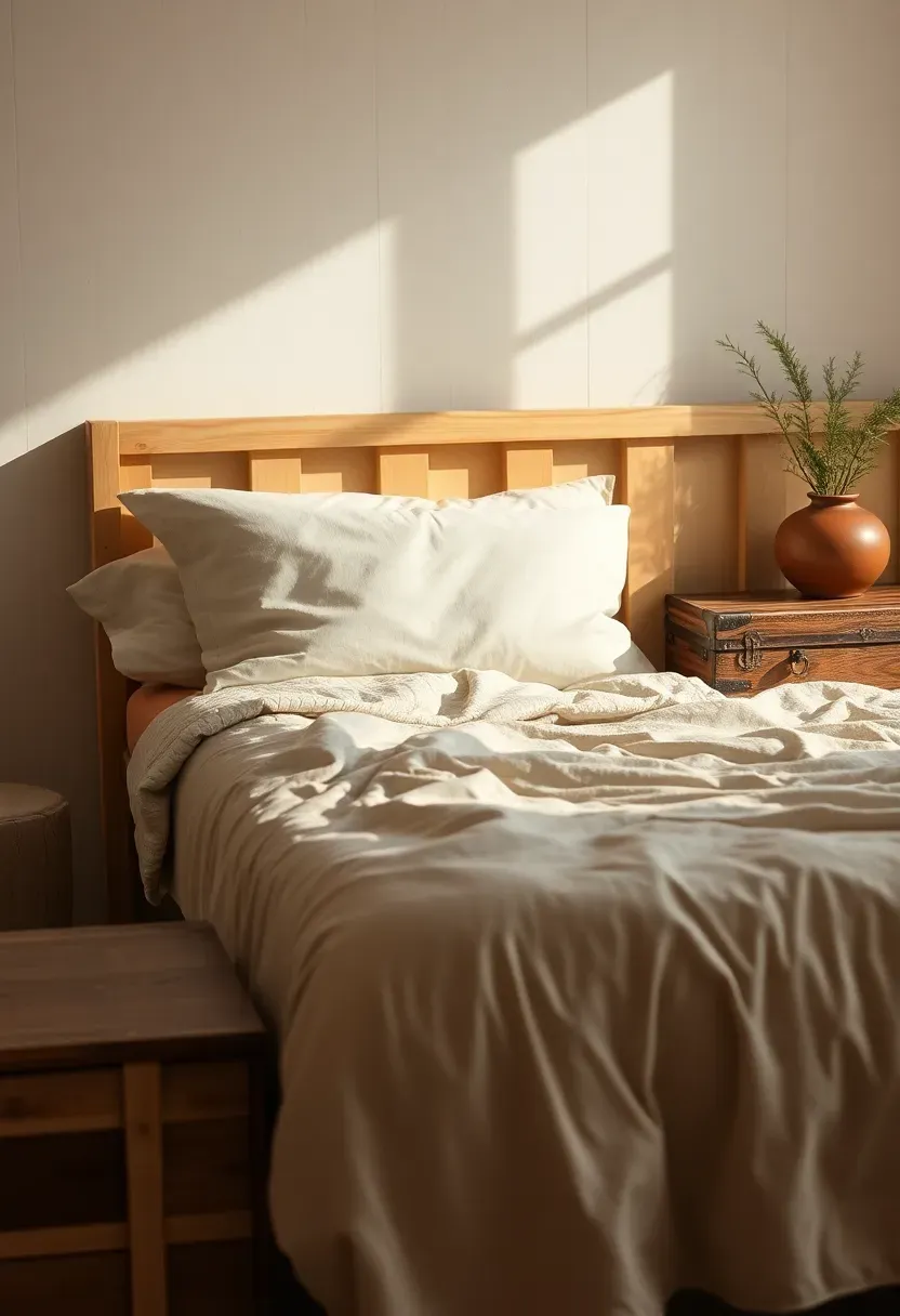 Vintage quilt layering on a simple pine bed