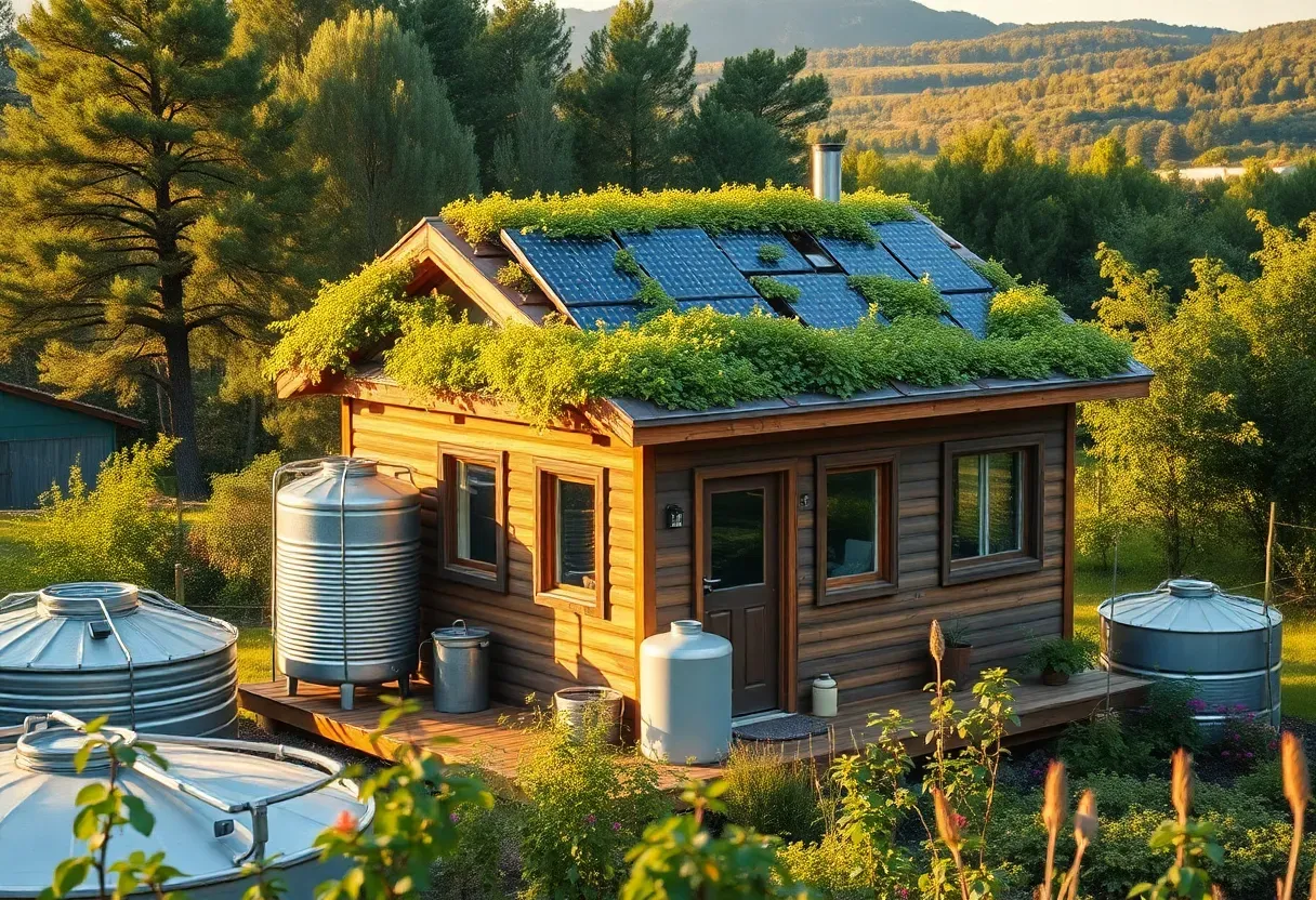 Eco-Friendly Tiny House with Solar Panels and Green Roof