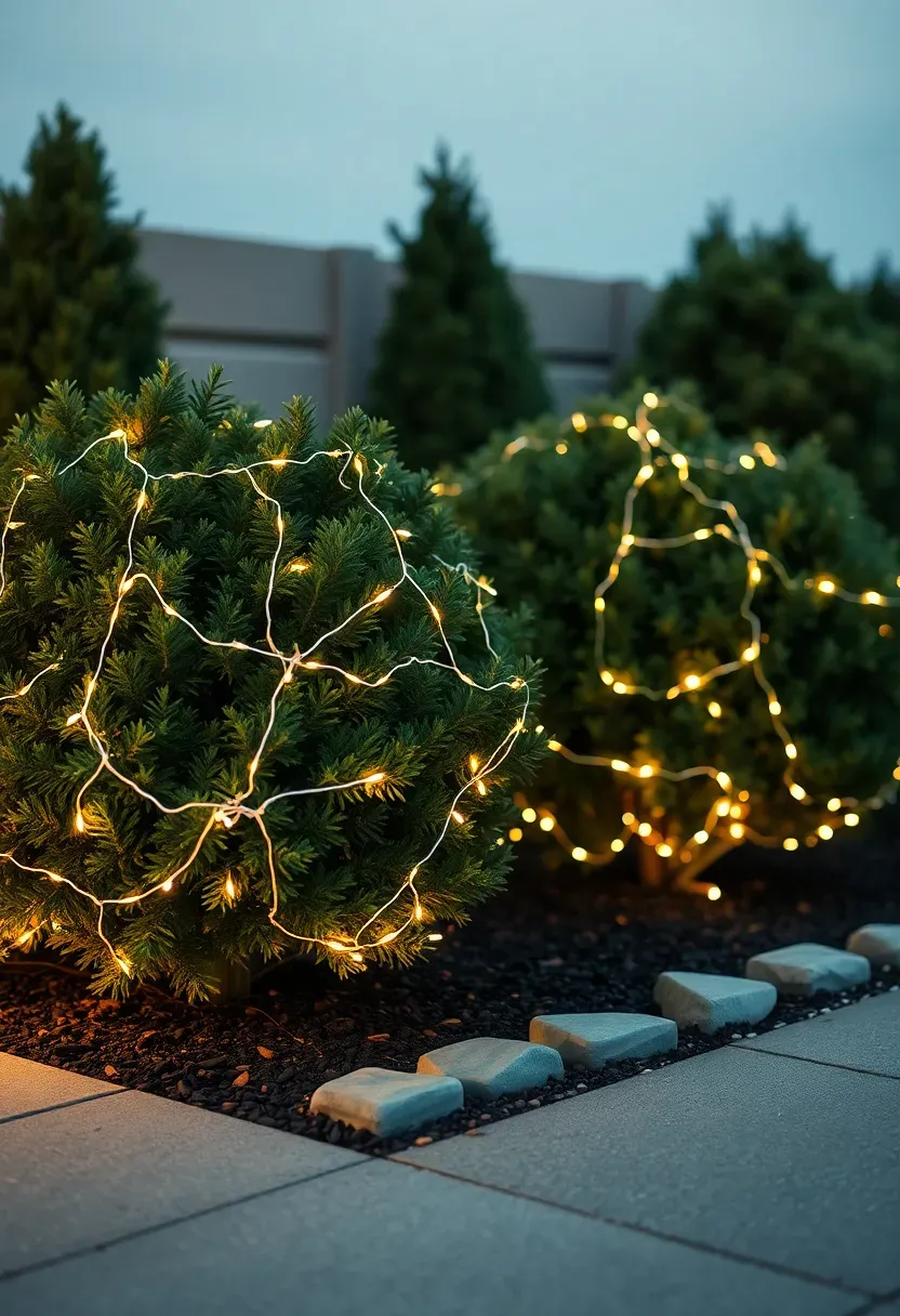 Shrub silhouettes with net lights