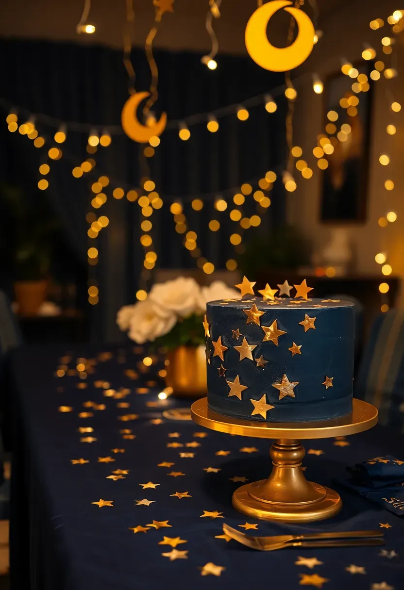 twinkle twinkle little star baby shower with fairy lights gold stars and navy accents