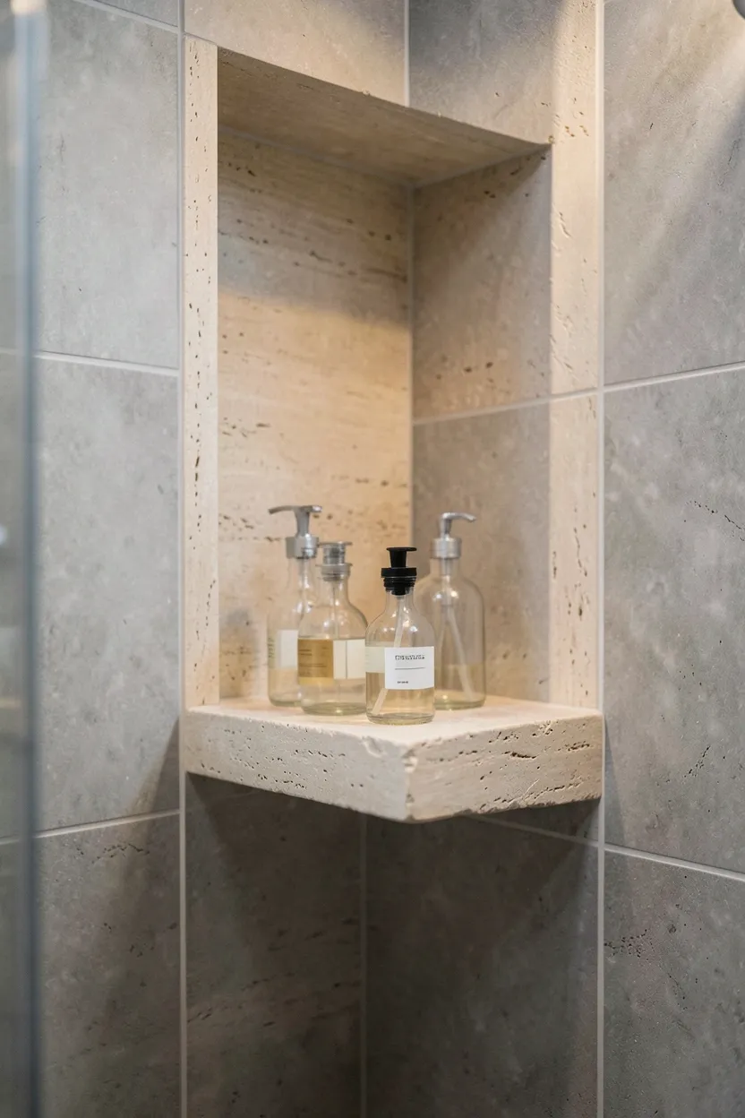 Wall-mounted toilet with concealed tank in a minimalist white modern bathroom with clean floor lines