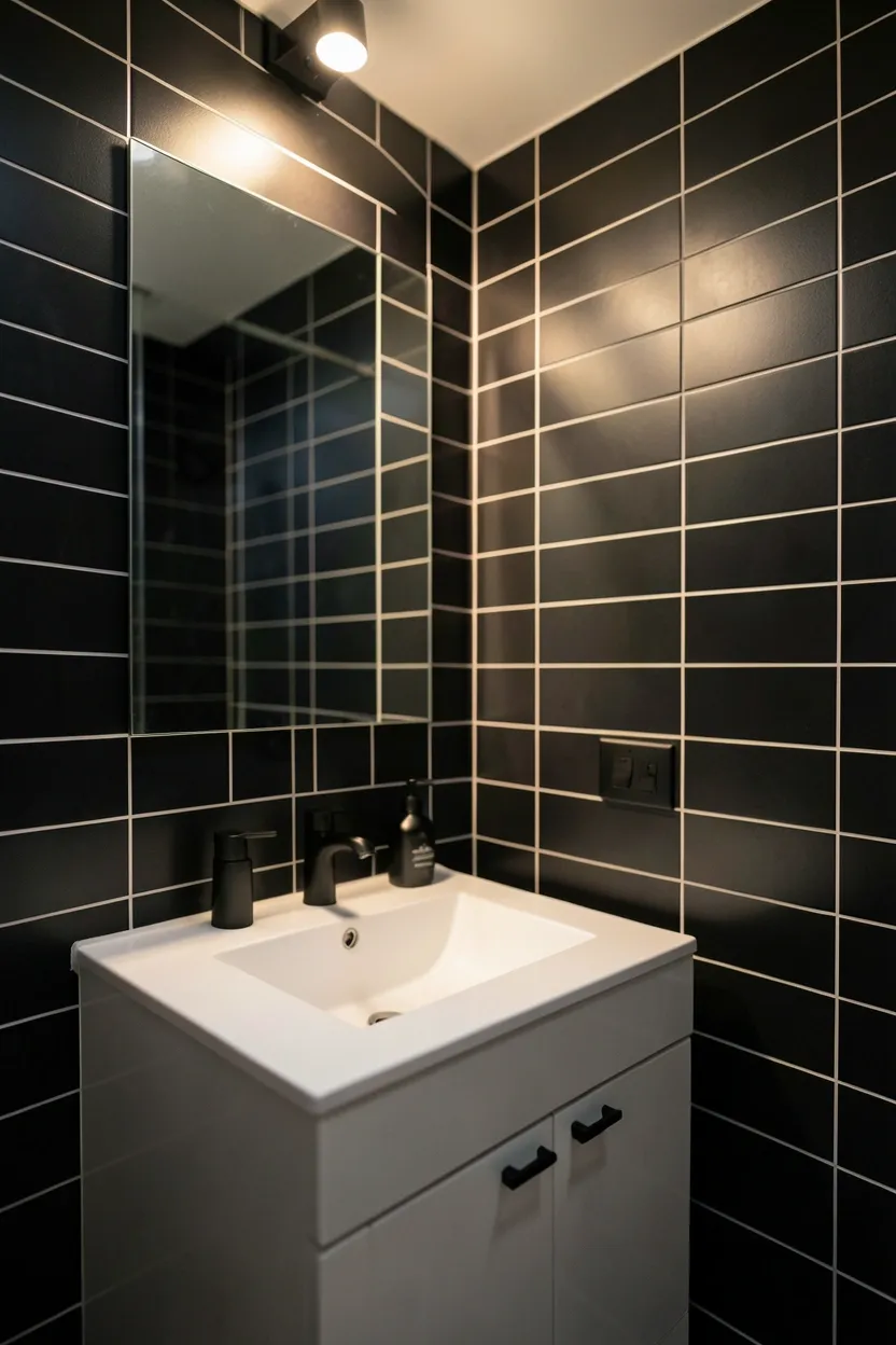 Black Subway Tiles with White Grout