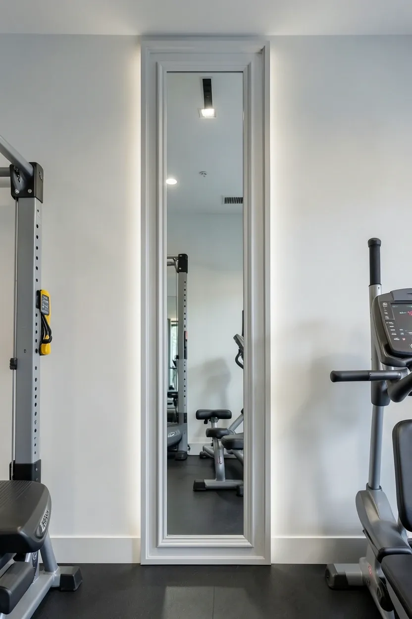 Pendant lights hanging above a small home gym workout zone creating focused overhead task lighting for strength training