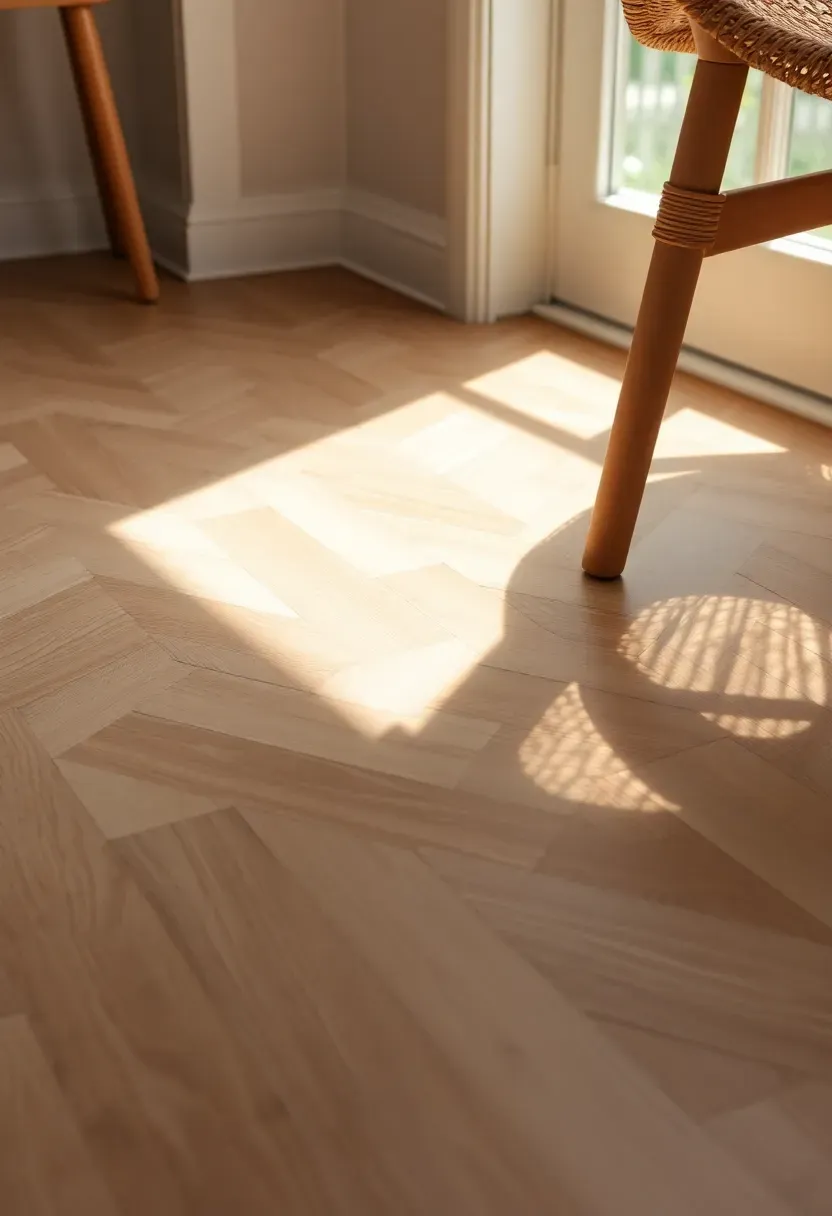 peel and stick floor tiles in a sunroom with herringbone pattern creating a polished floor