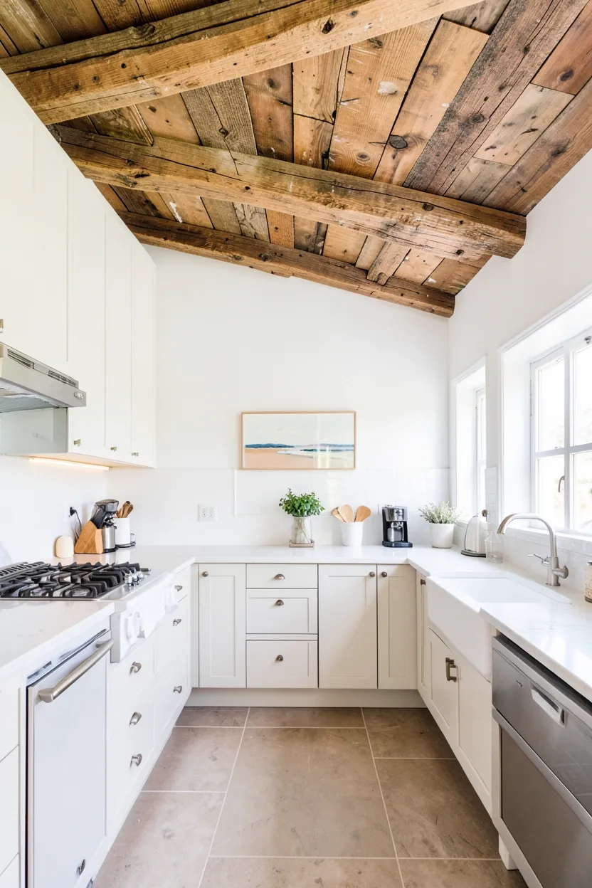 Reclaimed Wood Ceiling Beams with Light Walls