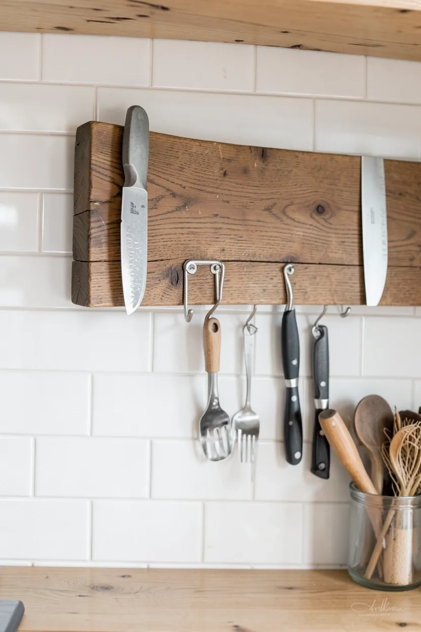 Magnetic Knife Strip and Utensil Bar in Scandinavian Kitchen