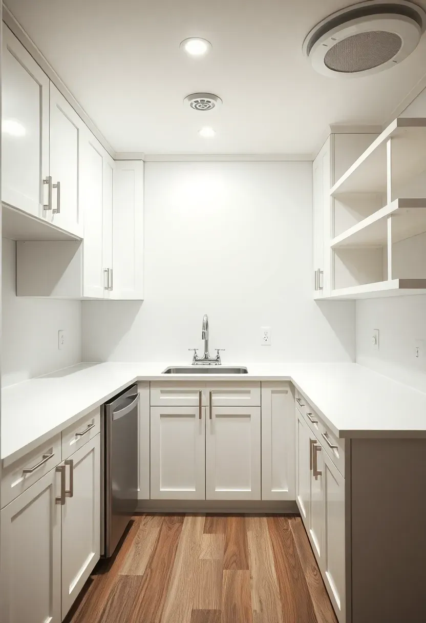Code-compliant basement kitchenette for a rental duplex with separate electrical panel, full-size sink, and labeled circuit breakers visible nearby