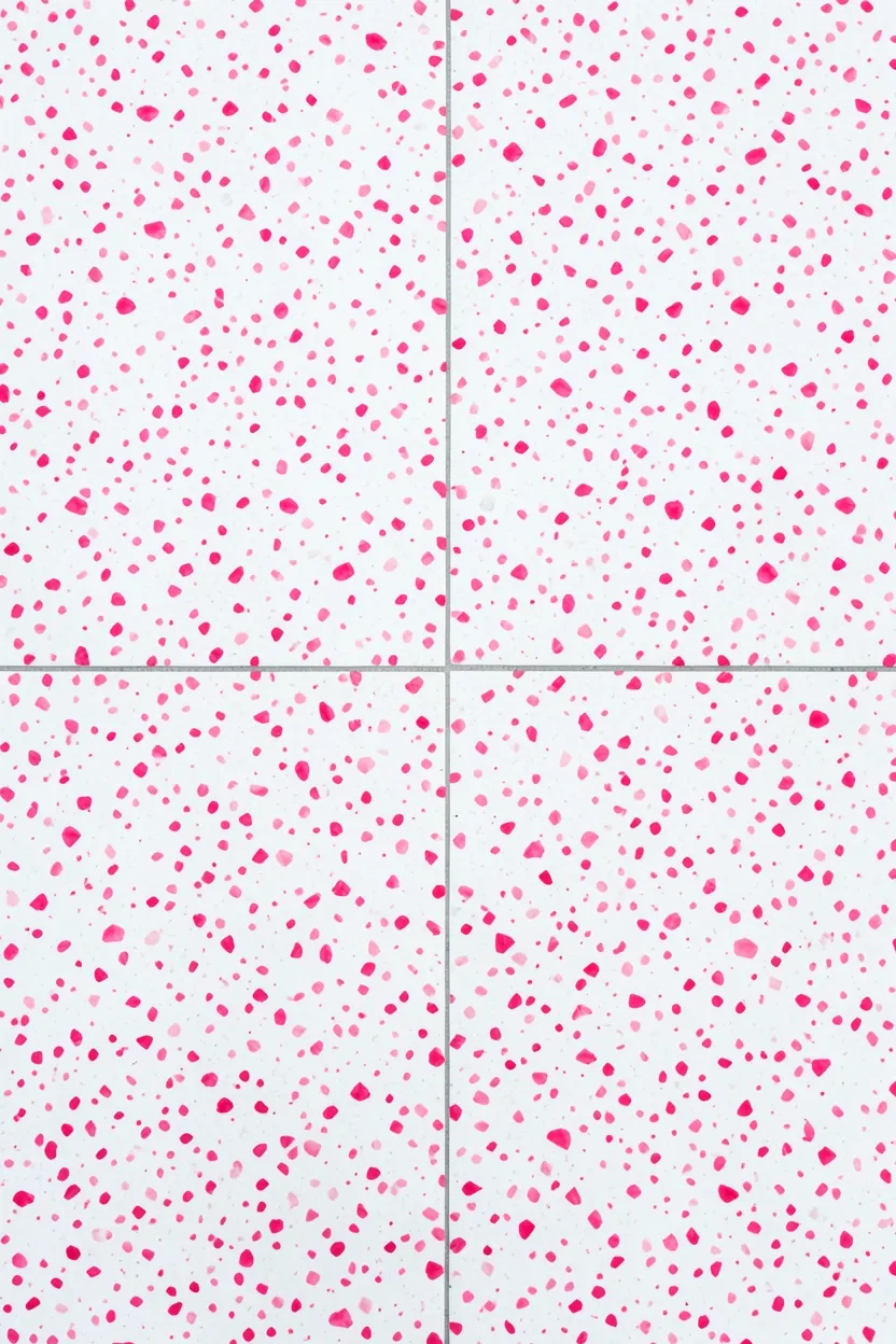 Terrazzo bathroom floor with scattered pink flecks on a white base, durable and stylish for small apartment bathrooms