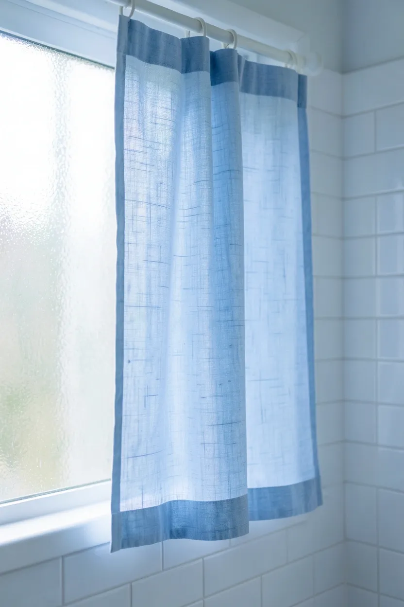 Botanical leaf print wallpaper in sage and forest green on the vanity accent wall of a bright modern bathroom