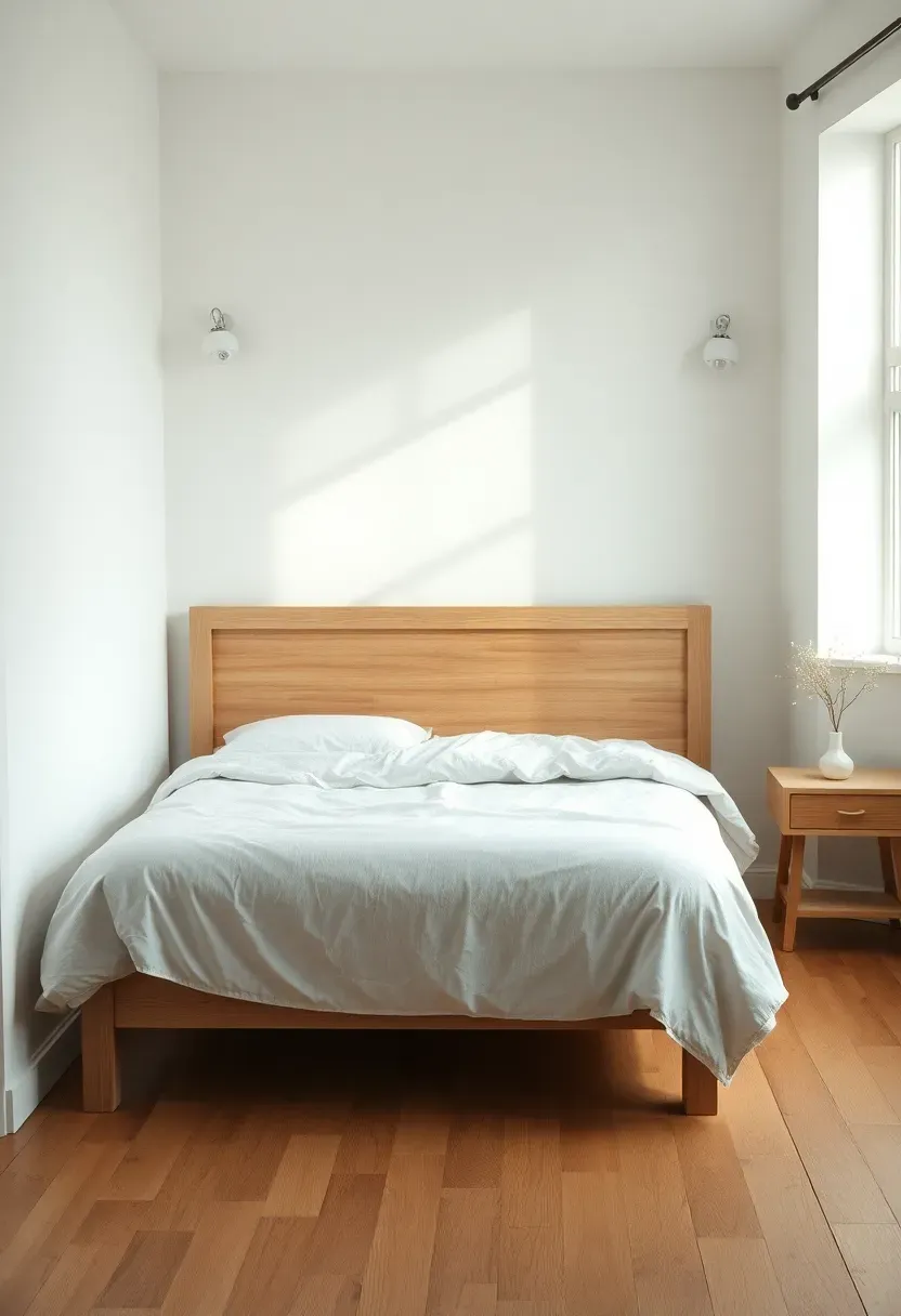 Bedroom mid-rearrangement with a bed pulled slightly from the wall and open floor space showing better layout