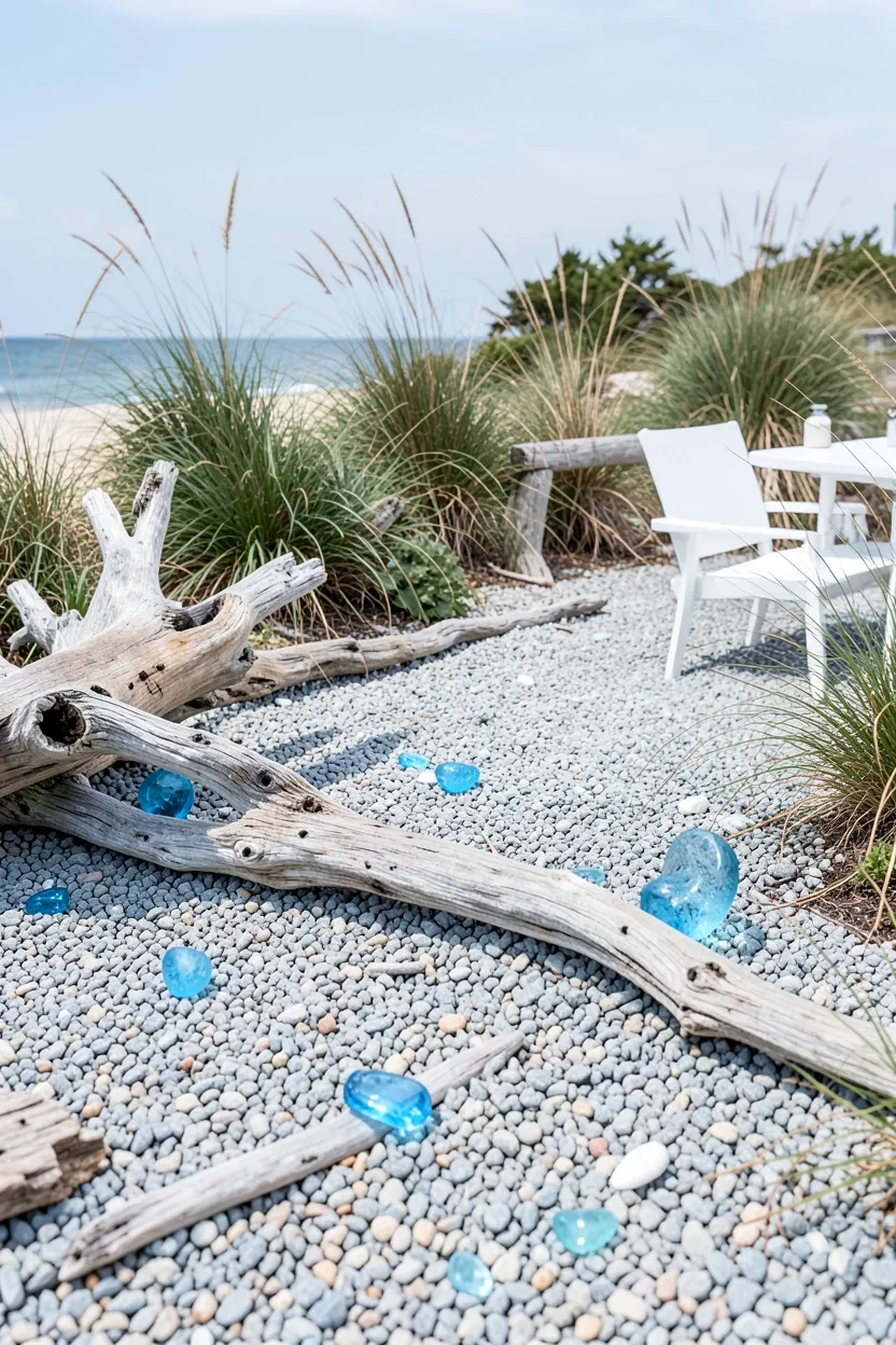 Pea Gravel Patio with Coastal Beach Theme