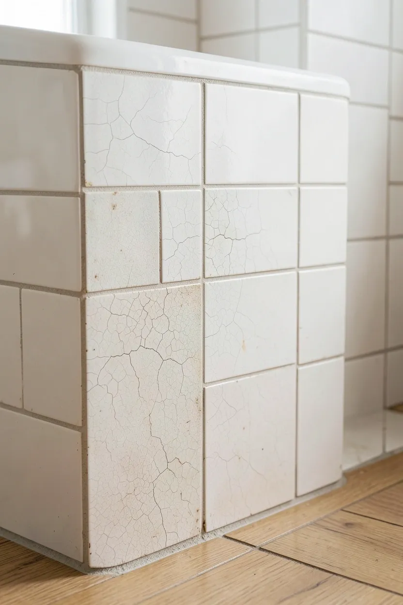 Handmade encaustic cement tiles in soft white with subtle texture variation on a farmhouse bathroom floor