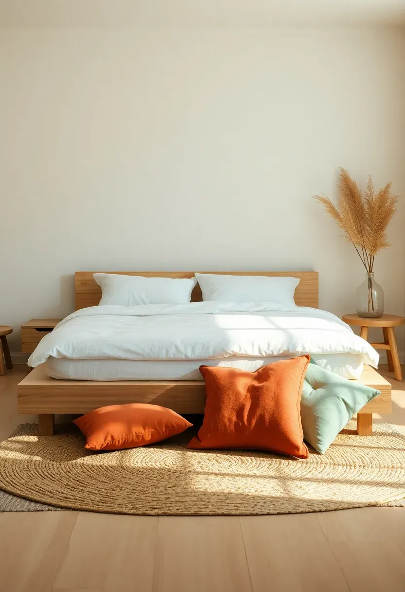 Low platform bed with floor cushions