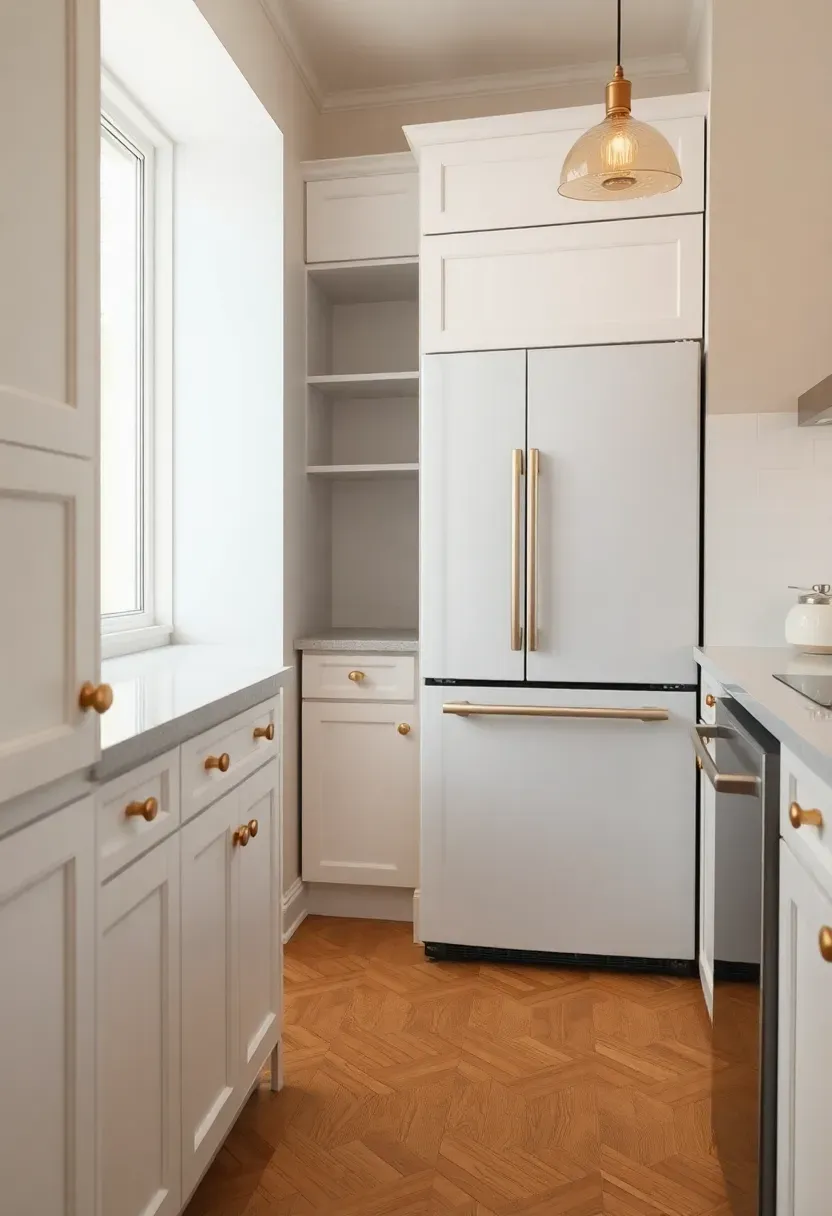 Compact kitchen with panel-ready refrigerator and dishwasher seamlessly blending into white shaker cabinetry with no visible appliance fronts