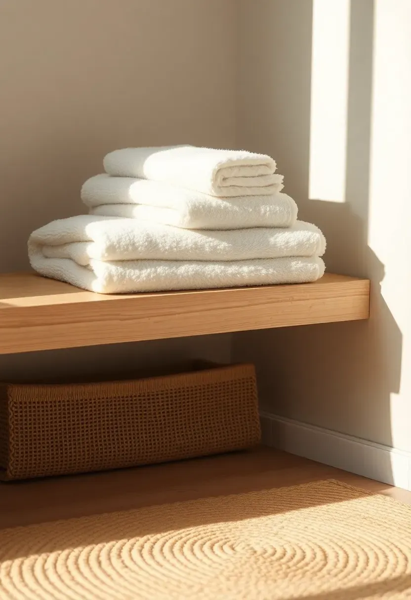White Command adhesive hooks on a tile bathroom wall holding towels and a robe — no-drill renter-friendly wall storage