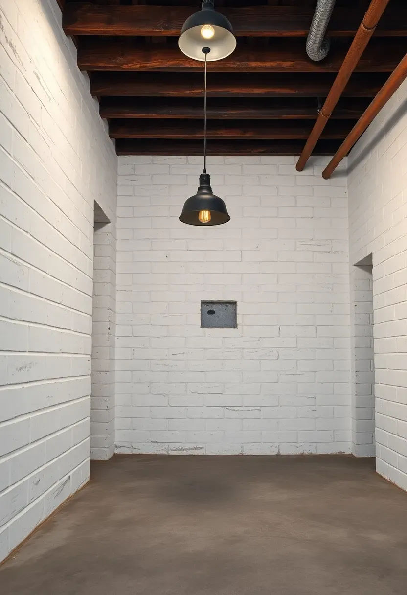 basement with white painted concrete walls sealed with masonry coating and exposed ceiling joists above