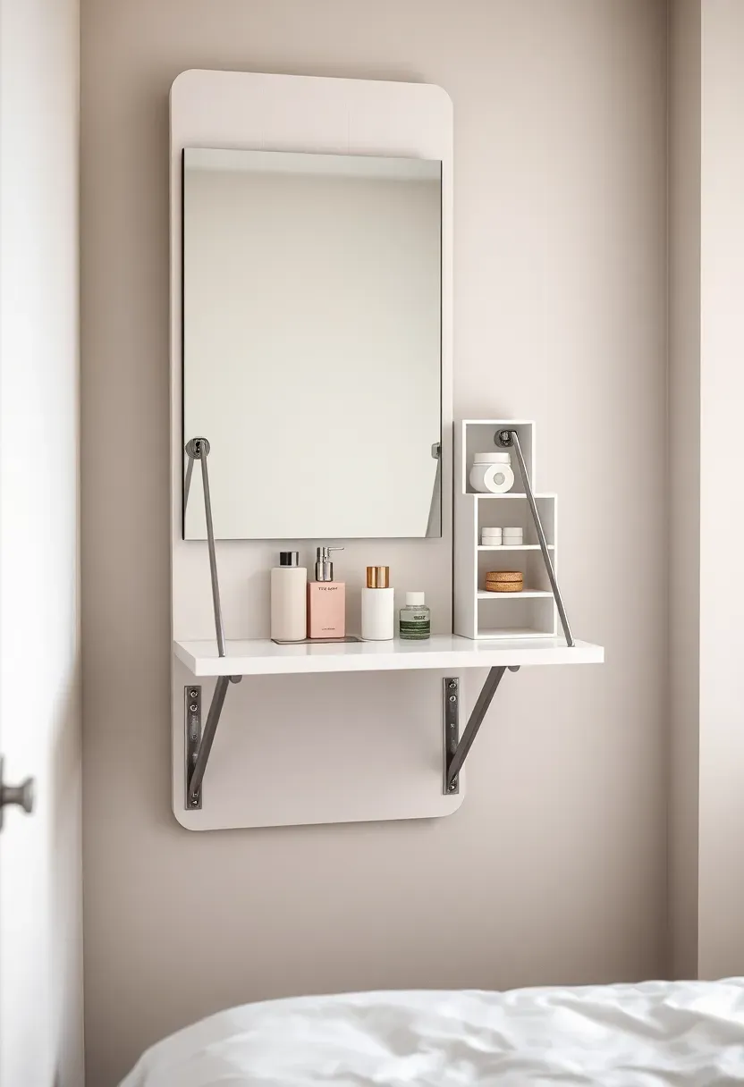 space-saving compact wall-fold vanity for small apartments that stores flat against wall when not in use