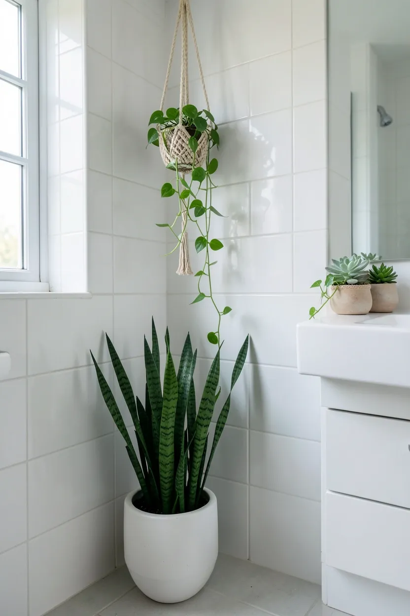 Warm LED strip lights installed beside bathroom mirror for flattering 2700K vanity lighting in a rental apartment