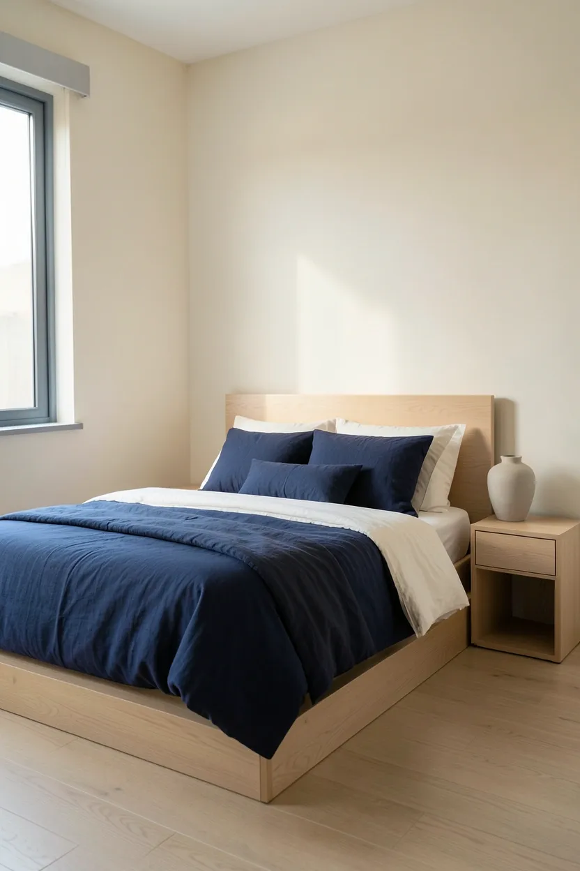 Cream Curtains with Blue Accents